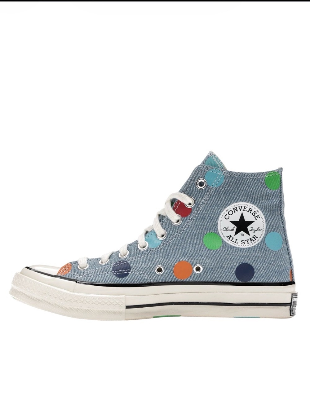 Converse Chuck 70 Hi Denim Polka Dot Sneakers Blue Multi 170011C M 10 W 12 - Picture 3 of 5